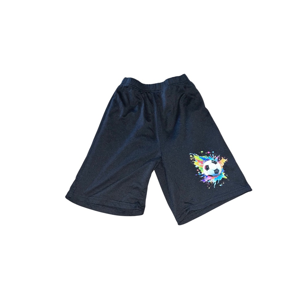 Shein Kids Black Soccer Ball Graphic Athletic Shorts Size 8Y Splash Print